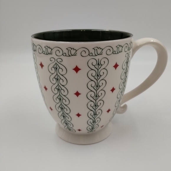 2003 Starbucks Barista Coffee Cup Mug White Green Scroll Red Diamonds 18oz - Picture 4 of 13
